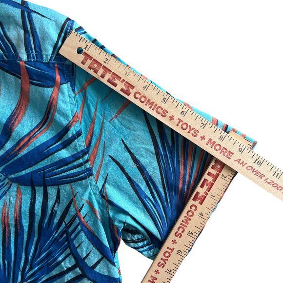 Quiksilver Tropical Palm Button Up Shirt Men’s M Blue Teal Hawaiian Surf - Picture 11 of 11